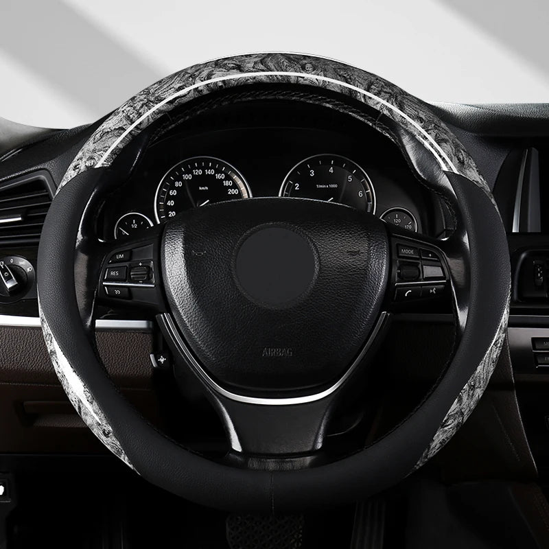 Wood Grain Microfiber Leather Steering Wheel Cover – Universal Fit 14.5–15 Inch, Anti-Slip Design, Durable & Comfortable Grip - Delicate Leather  