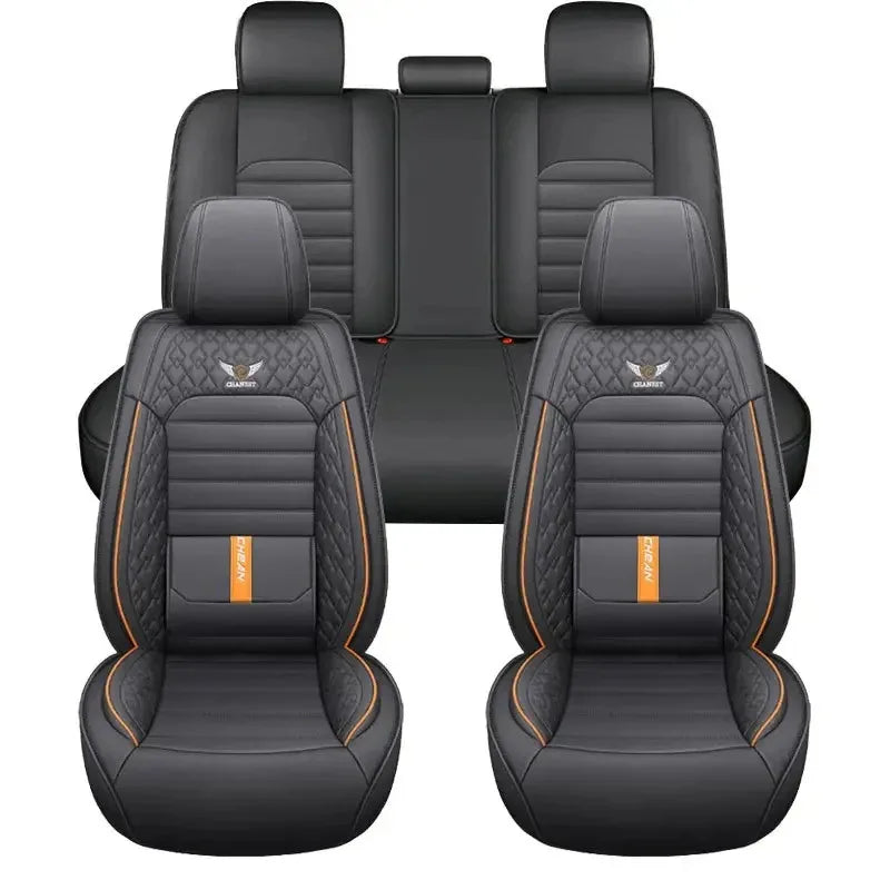 5-Seat Full Set Breathable Nappa Leather Car Seat Covers – Luxury Ergonomic Fit with Fixed Lumbar Support - Delicate Leather  