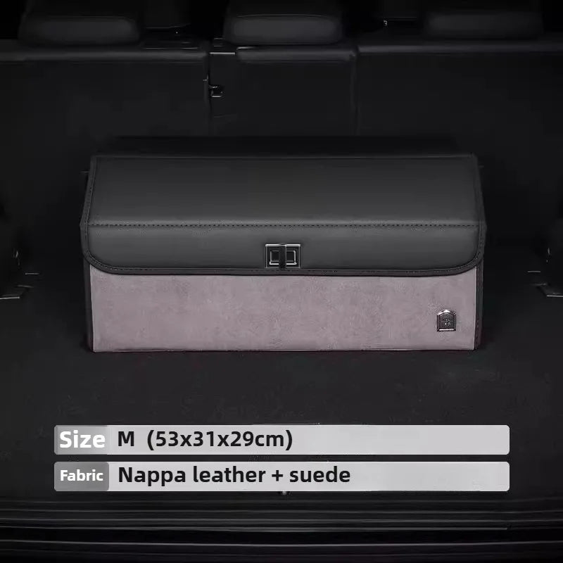 Light Luxury Suede Car Trunk Storage Box - Large Capacity Foldable Car Trunk Organizer - Adjustable Car Storage Organizer Box - Delicate Leather  