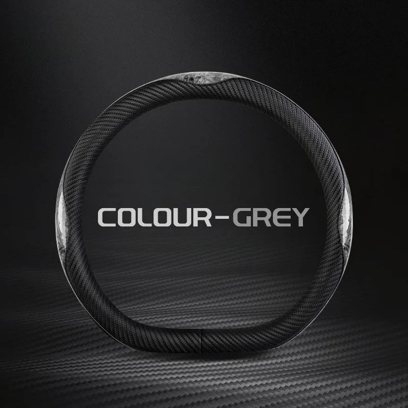 O/D Shape Carbon Fiber Leather Steering Wheel Cover – Universal 37–38cm, Anti-Slip Car Accessory - Delicate Leather  