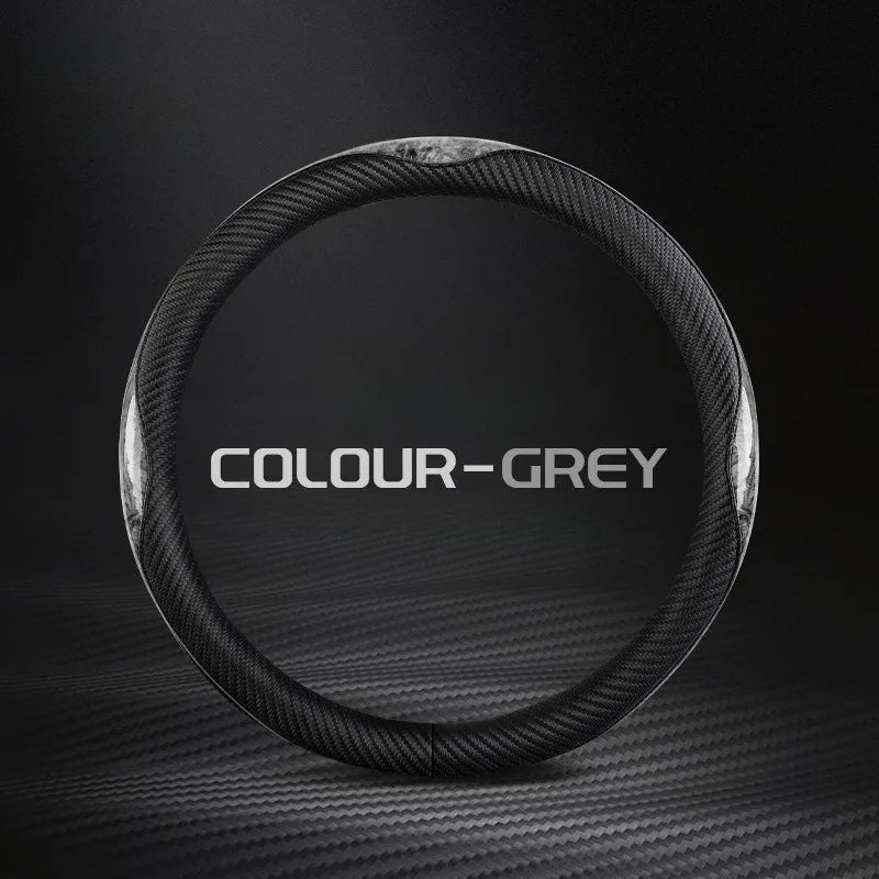 O/D Shape Carbon Fiber Leather Steering Wheel Cover – Universal 37–38cm, Anti-Slip Car Accessory - Delicate Leather  