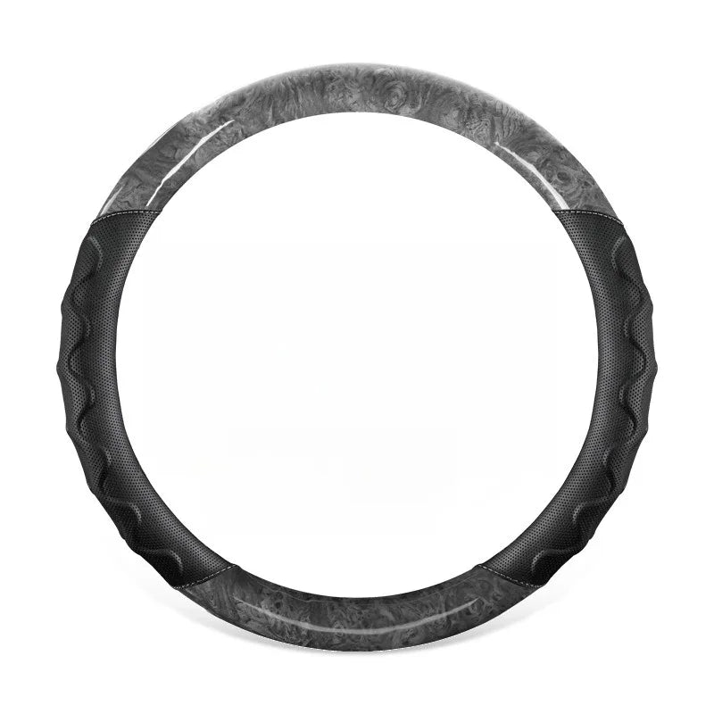 Wood Grain Steering Wheel Cover – Leather-Style Anti-Slip Universal Grip - Delicate Leather  