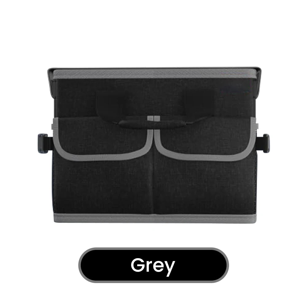45L Foldable Car Trunk Organizer with Lid – Oxford Fabric Storage Box with Front & Side Pockets - Delicate Leather  