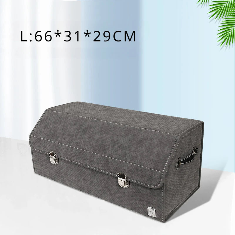 Luxury Suede Leather Car Trunk Organizer – Large Capacity Foldable Storage Box for Vehicle Interior - Delicate Leather  