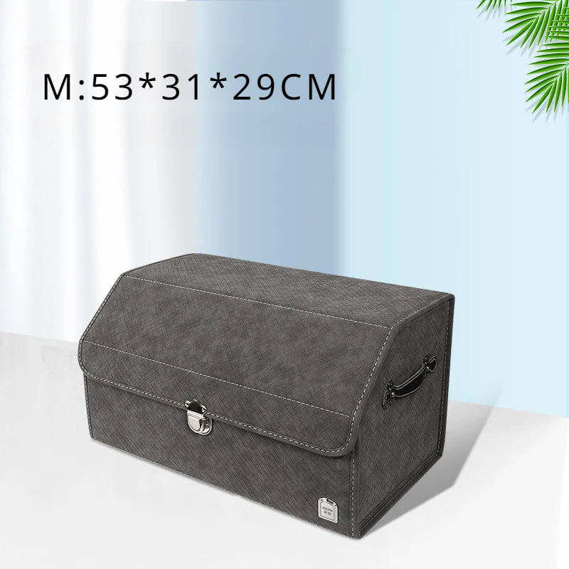 Luxury Suede Leather Car Trunk Organizer – Large Capacity Foldable Storage Box for Vehicle Interior - Delicate Leather  