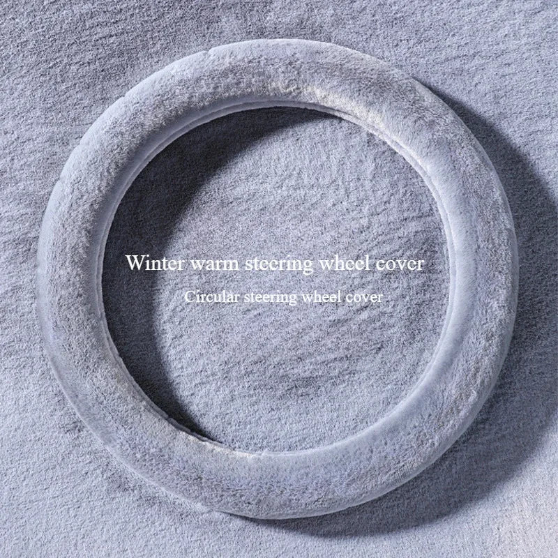 Universal Winter Plush Steering Wheel Cover – Warm Fashionable Car Accessory, Soft Anti-Slip Interior Cover - Delicate Leather  