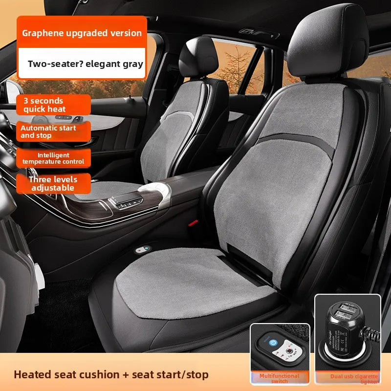 Universal Graphene Heated Car Seat Cushion – Carbon Crystal Leather Winter Warm Seat Cover for Comfortable Driving - Delicate Leather  