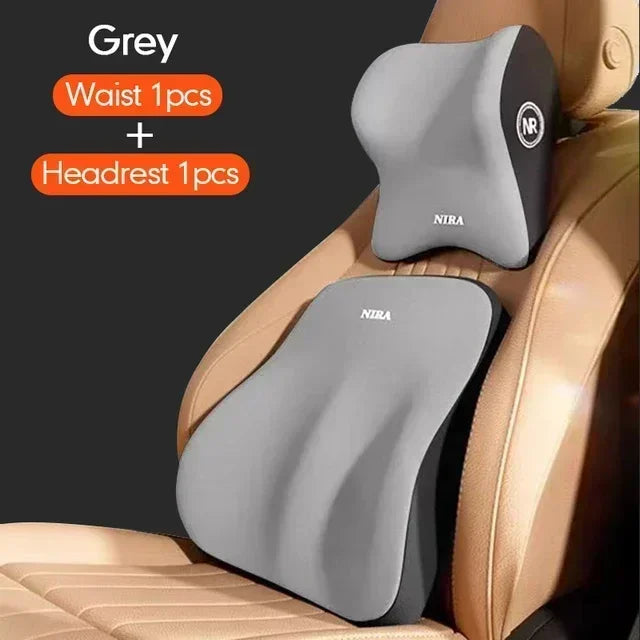 Memory Foam Car Lumbar Support Pillow – Removable Washable Backrest Cushion, Universal Fit - Delicate Leather  