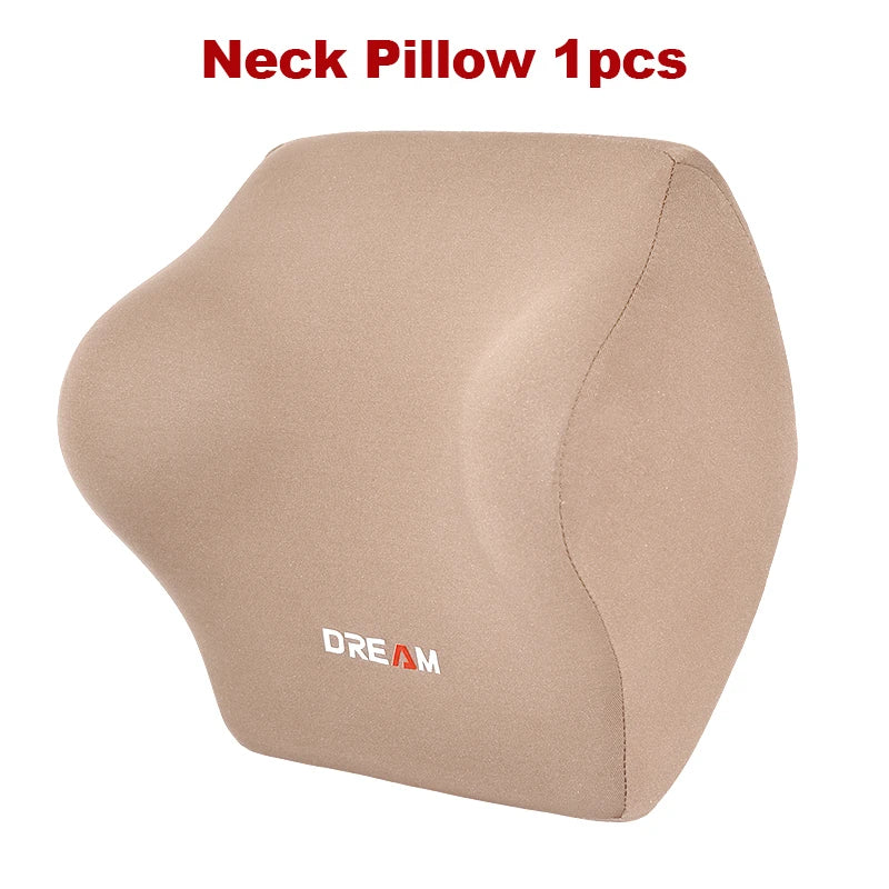 Memory Foam Car Neck Pillow with Lumbar Support – Breathable Headrest Cushion for All Seasons Driving Comfort - Delicate Leather  