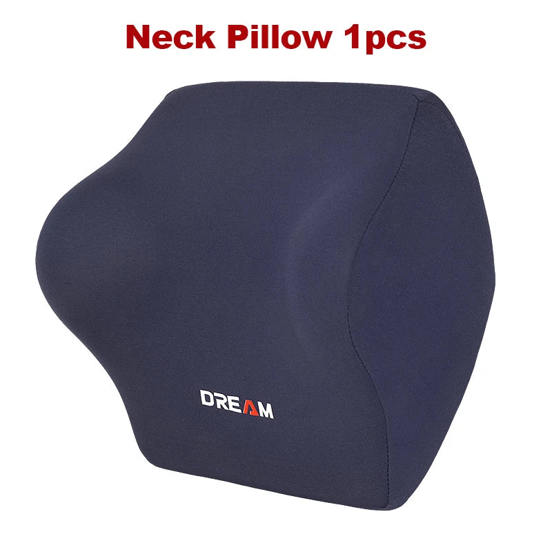 Memory Foam Car Neck Pillow with Lumbar Support – Breathable Headrest Cushion for All Seasons Driving Comfort - Delicate Leather  