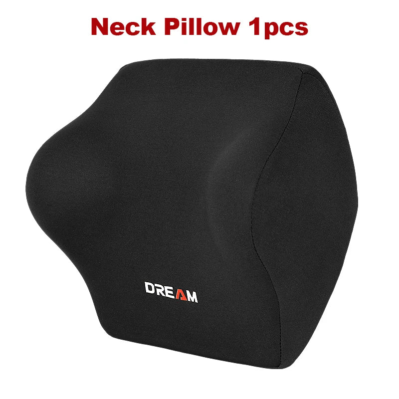 Memory Foam Car Neck Pillow with Lumbar Support – Breathable Headrest Cushion for All Seasons Driving Comfort - Delicate Leather  