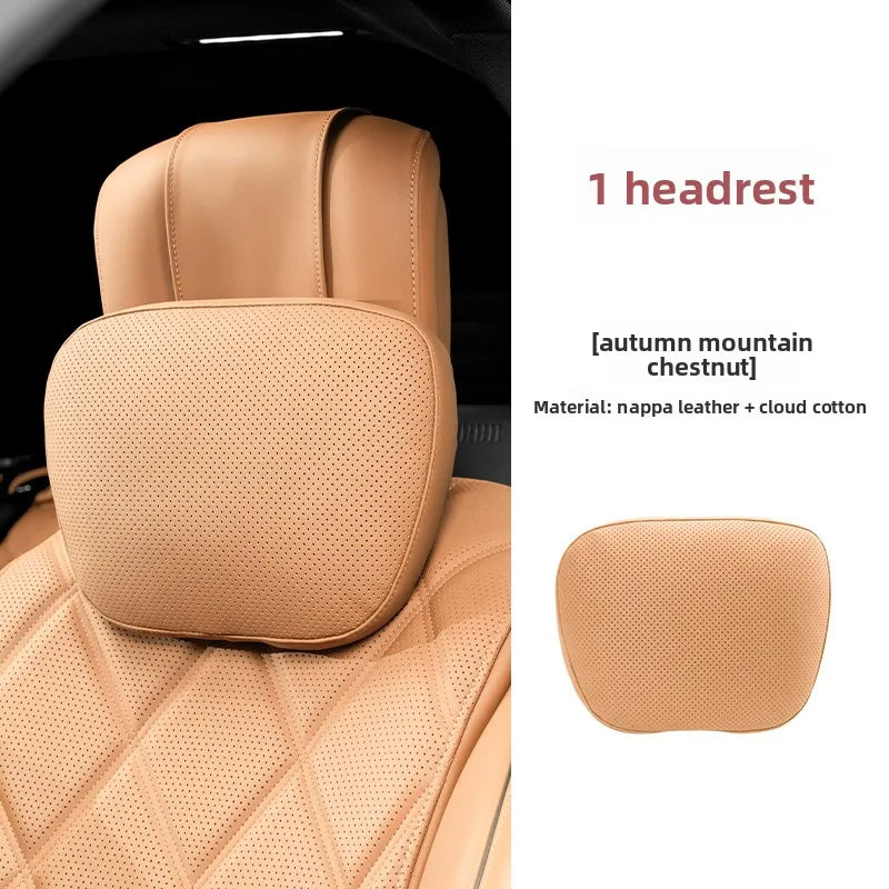 Car Headrest Neck Support Pillow - Adjustable Universal Car Neck and Waist Pillow for Comfortable Travel - Delicate Leather  