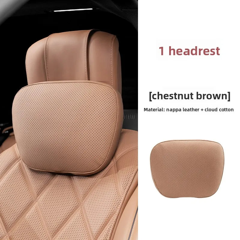 Car Headrest Neck Support Pillow - Adjustable Universal Car Neck and Waist Pillow for Comfortable Travel - Delicate Leather  