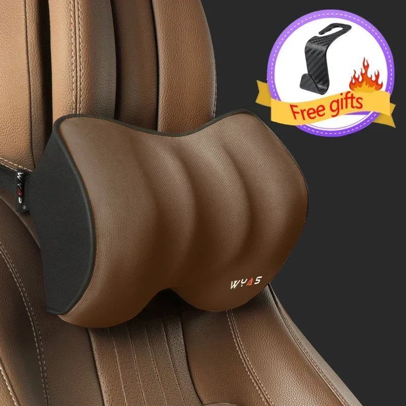 Universal Memory Foam Car Lumbar Support & Neck Pillow – Washable Driver Seat Back Cushion - Delicate Leather  