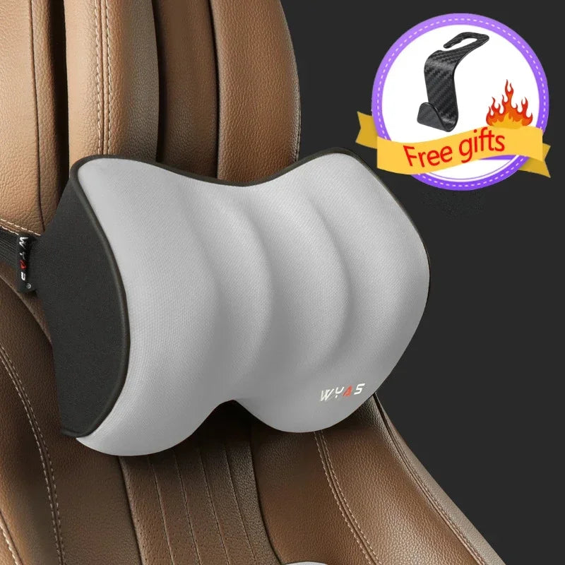 Universal Memory Foam Car Lumbar Support & Neck Pillow – Washable Driver Seat Back Cushion - Delicate Leather  