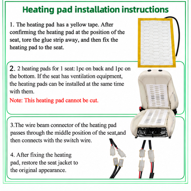 12V Car Seat Heater Kit for 2 Seats – 4pcs 25W Heating Pads with Dual Control Switch - Delicate Leather