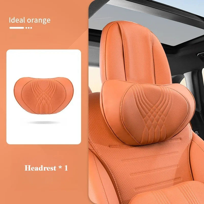 Nappa Leather Car Neck & Seat Pillow – Memory Foam Car Headrest and Lumbar Cushion, Universal All-Season Auto Accessories - Delicate Leather  