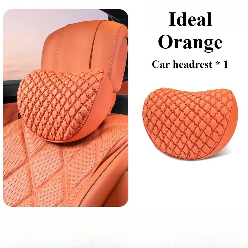 Luxury Leather Car Neck & Lumbar Pillow Set – Ergonomic Memory Foam Headrest and Waist Support for Auto Seats - Delicate Leather  