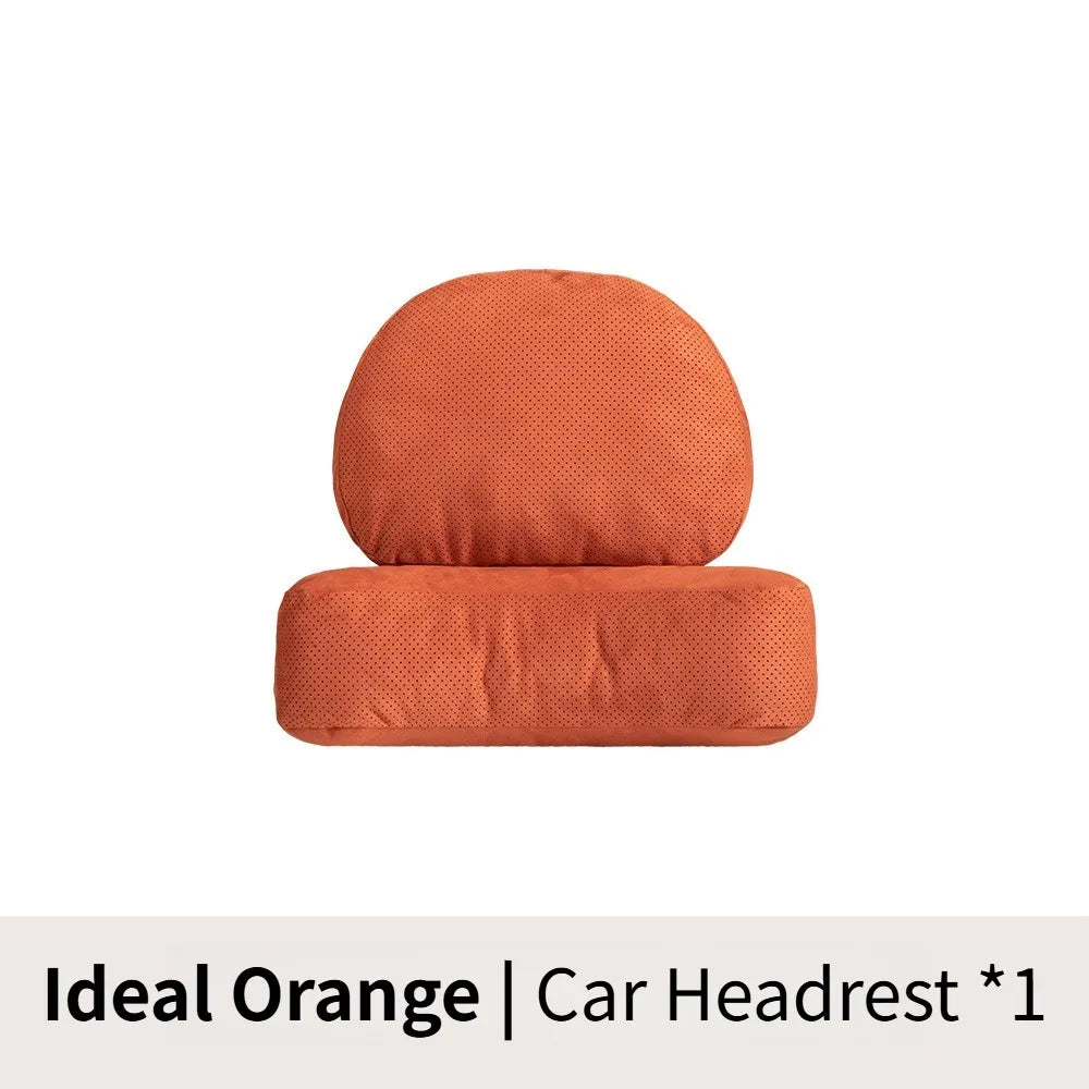 Suede Car Headrest and Lumbar Pillow Set – Universal Neck and Waist Support Cushions for Car Seats - Delicate Leather  