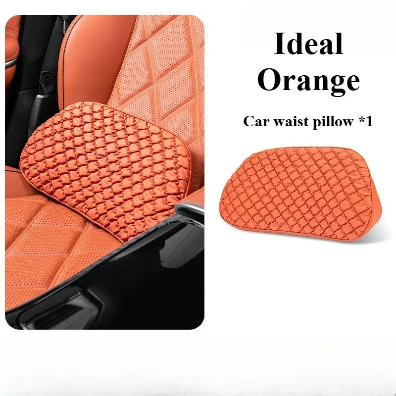 Luxury Leather Car Neck & Lumbar Pillow Set – Ergonomic Memory Foam Headrest and Waist Support for Auto Seats - Delicate Leather  