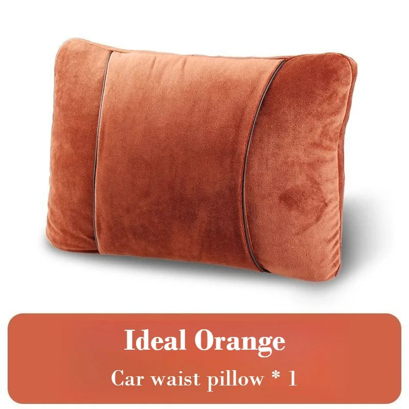Luxury Plush Car Headrest & Lumbar Support Set – Soft Neck Pillow and Waist Cushion for Comfortable Driving - Delicate Leather  