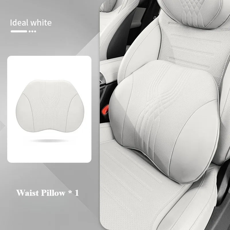Nappa Leather Car Neck Pillow and Seat Pillow - Soft Headrest Lumbar Support for Comfortable Driving - Auto Accessories - Delicate Leather  
