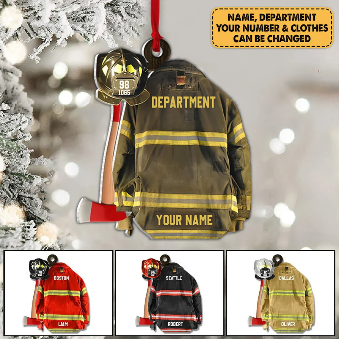 Custom Firefighter Uniform Christmas Ornament – Personalized Gift for Firefighters, Fireman Vest Acrylic Hanging Ornament