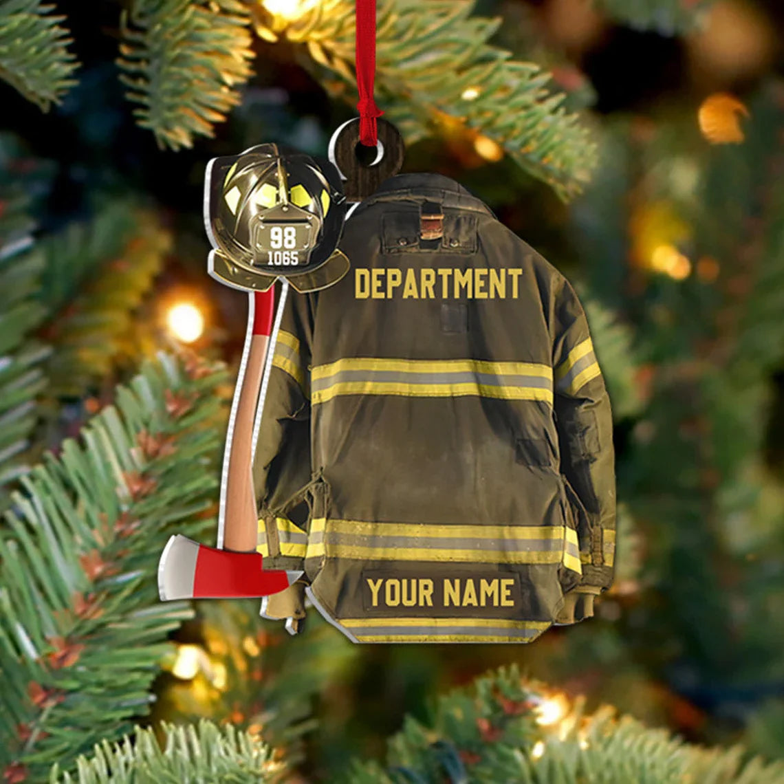 Custom Firefighter Uniform Christmas Ornament – Personalized Gift for Firefighters, Fireman Vest Acrylic Hanging Ornament