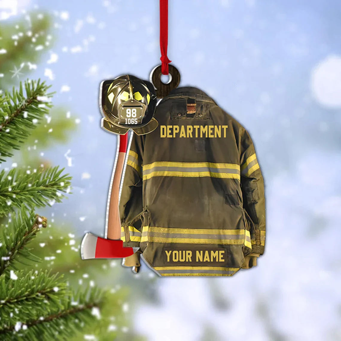 Custom Firefighter Uniform Christmas Ornament – Personalized Gift for Firefighters, Fireman Vest Acrylic Hanging Ornament