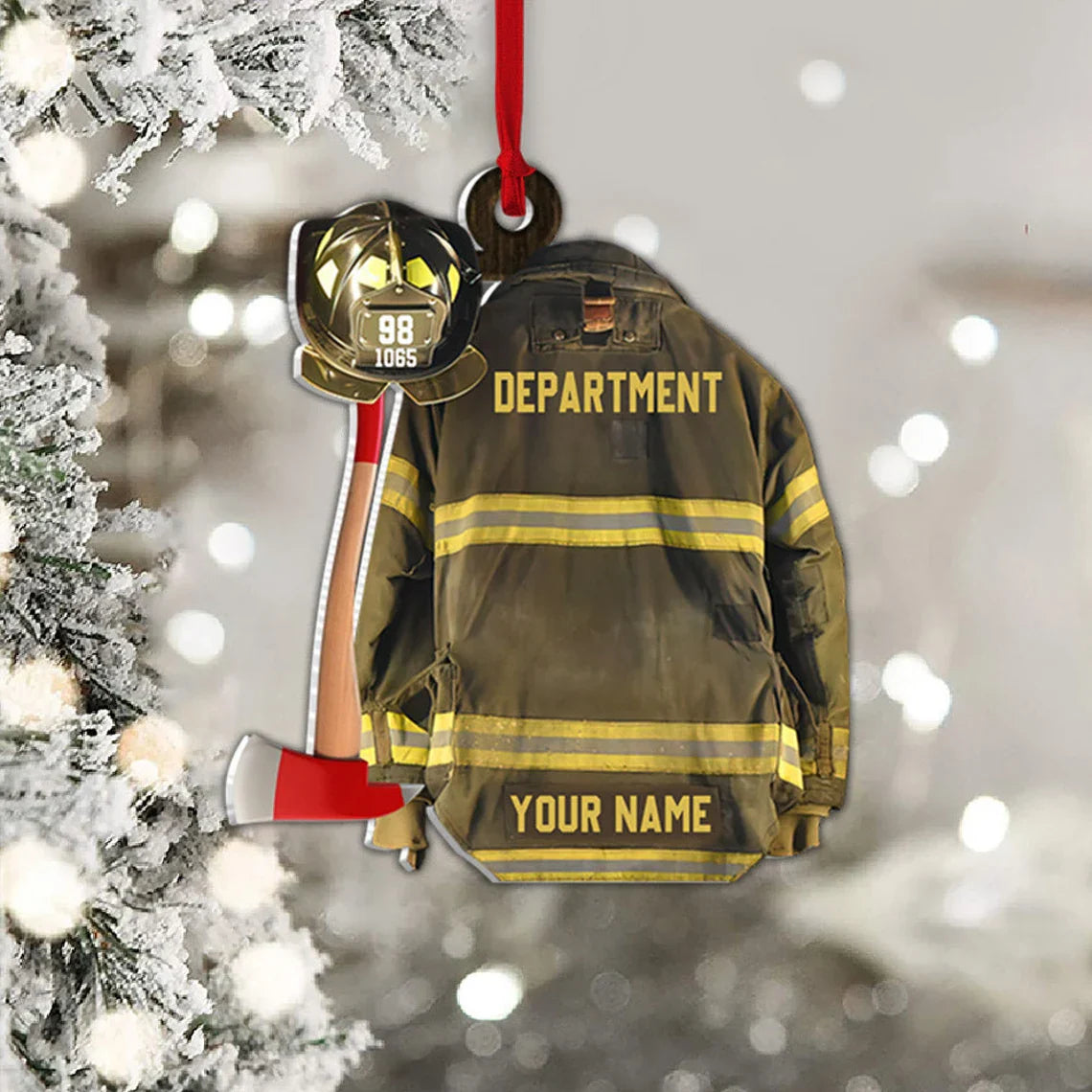 Custom Firefighter Uniform Christmas Ornament – Personalized Gift for Firefighters, Fireman Vest Acrylic Hanging Ornament