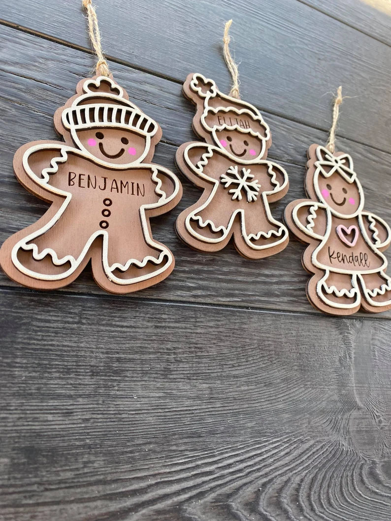 Personalized Kids Gingerbread Ornaments – Double-Layered Christmas Keepsakes for Children