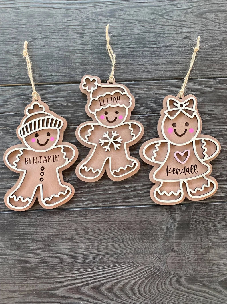 Personalized Kids Gingerbread Ornaments – Double-Layered Christmas Keepsakes for Children