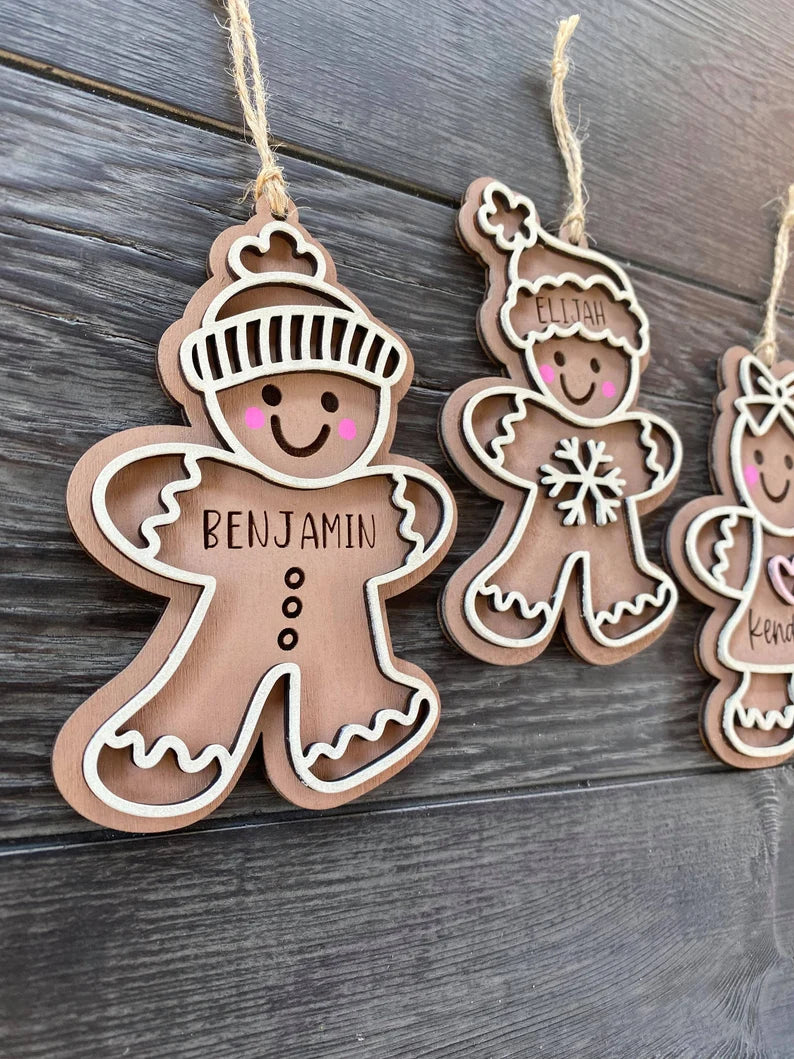 Personalized Kids Gingerbread Ornaments – Double-Layered Christmas Keepsakes for Children