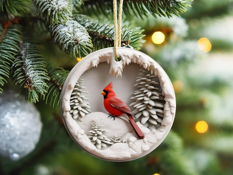 Ceramic Cardinal Christmas Ornament – Beautifully Printed Cardinal Ornament for Holiday Decorations