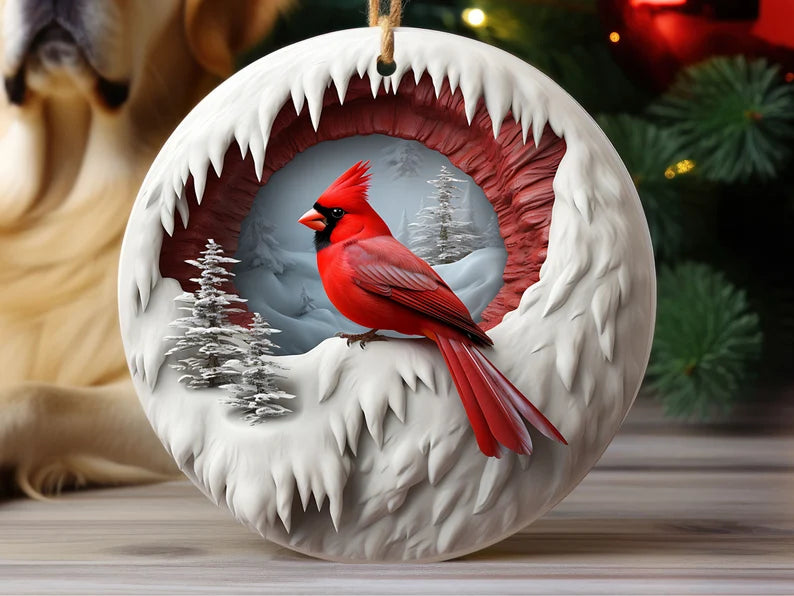 Ceramic Cardinal Christmas Ornament – Beautifully Printed Cardinal Ornament for Holiday Decorations