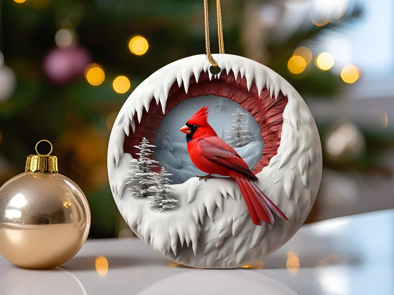 Ceramic Cardinal Christmas Ornament – Beautifully Printed Cardinal Ornament for Holiday Decorations