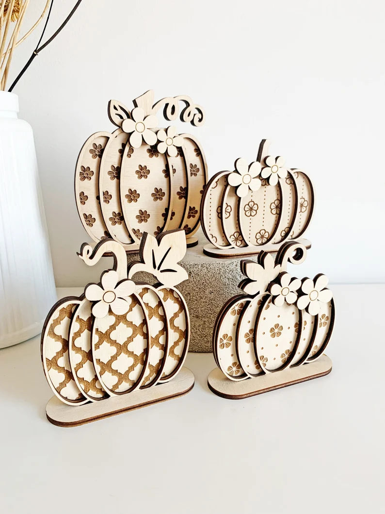 Stacked Flower Pumpkin Plaque – Floral Tiered Tray Pumpkins for Halloween & Thanksgiving Decor