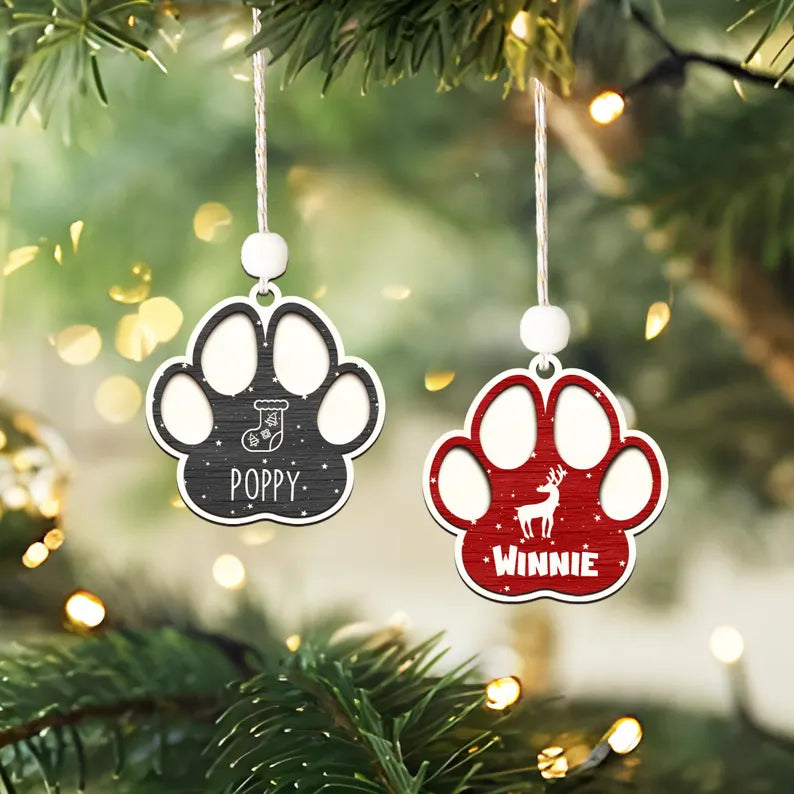 Personalized Wooden Paw Print Christmas Ornament - Perfect for Pet Lovers