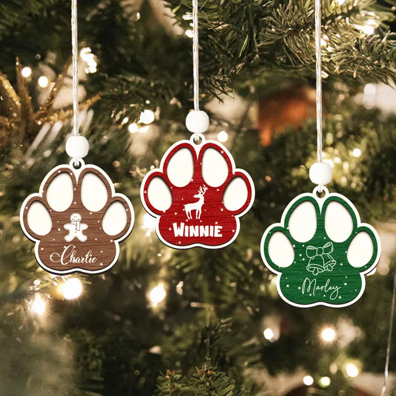 Personalized Wooden Paw Print Christmas Ornament - Perfect for Pet Lovers