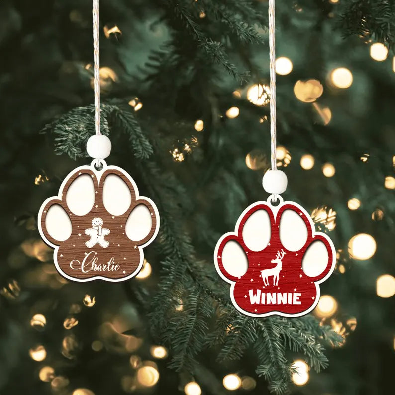 Personalized Wooden Paw Print Christmas Ornament - Perfect for Pet Lovers