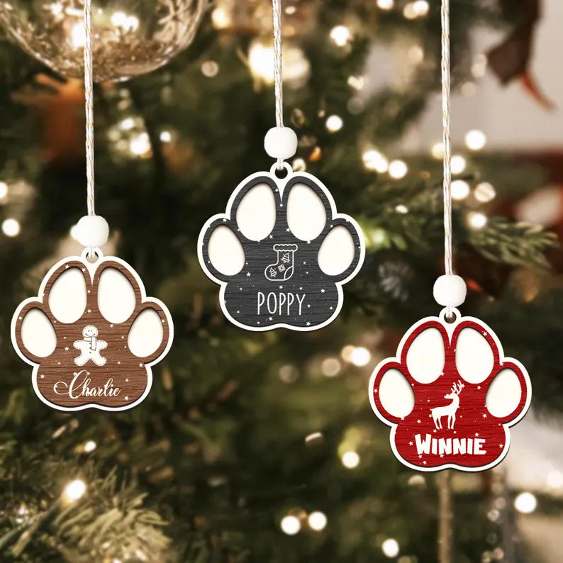 Personalized Wooden Paw Print Christmas Ornament - Perfect for Pet Lovers