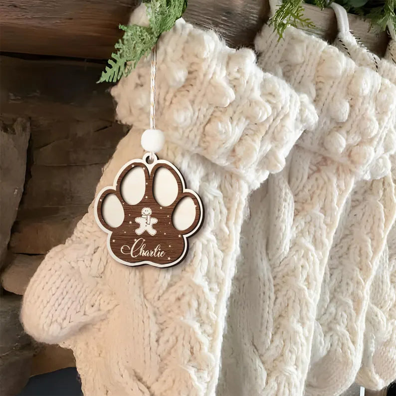 Personalized Wooden Paw Print Christmas Ornament - Perfect for Pet Lovers