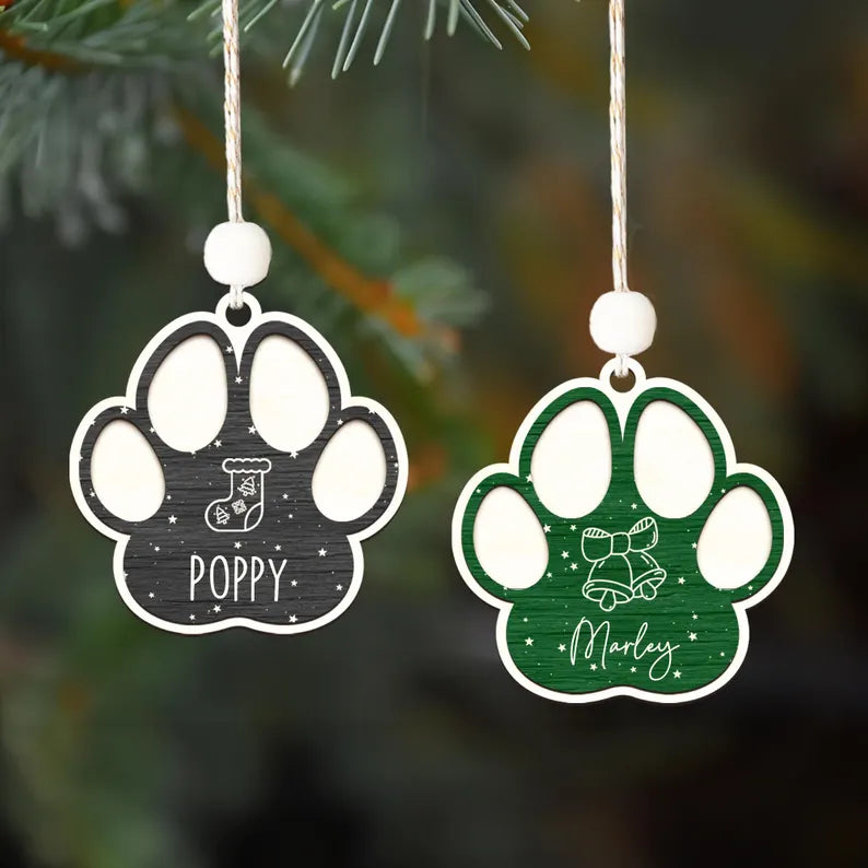 Personalized Wooden Paw Print Christmas Ornament - Perfect for Pet Lovers