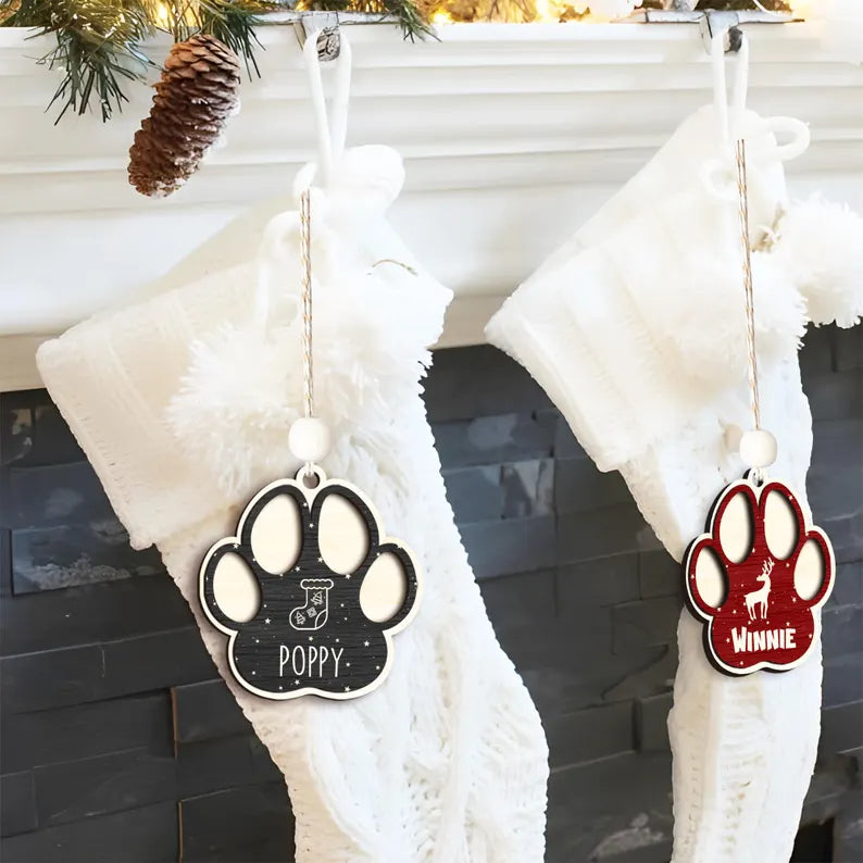 Personalized Wooden Paw Print Christmas Ornament - Perfect for Pet Lovers