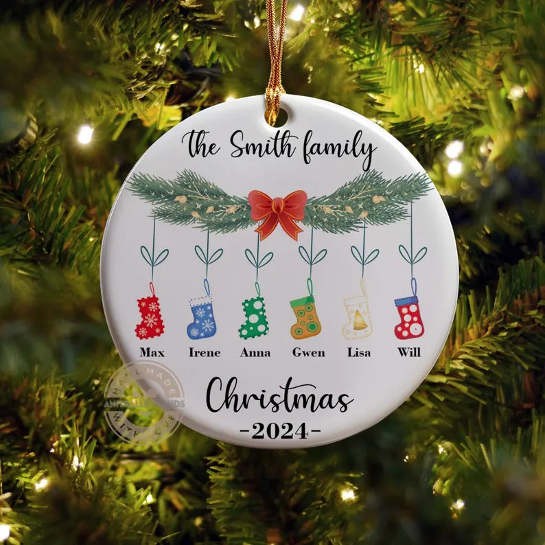 Personalized Family Christmas Stocking Ornament – Custom Ceramic Family Keepsake, Perfect Holiday Gift