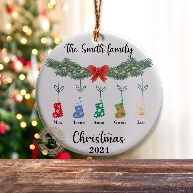 Personalized Family Christmas Stocking Ornament – Custom Ceramic Family Keepsake, Perfect Holiday Gift