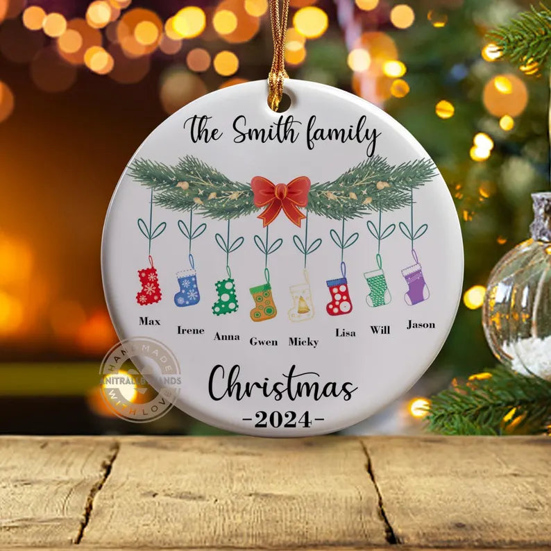 Personalized Family Christmas Stocking Ornament – Custom Ceramic Family Keepsake, Perfect Holiday Gift