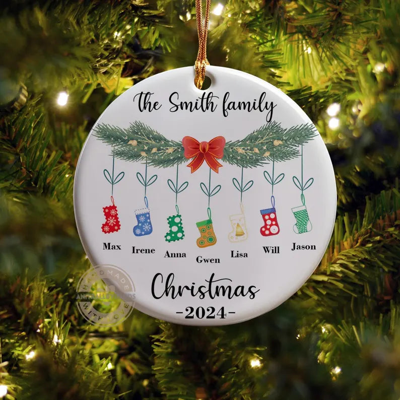 Personalized Family Christmas Stocking Ornament – Custom Ceramic Family Keepsake, Perfect Holiday Gift