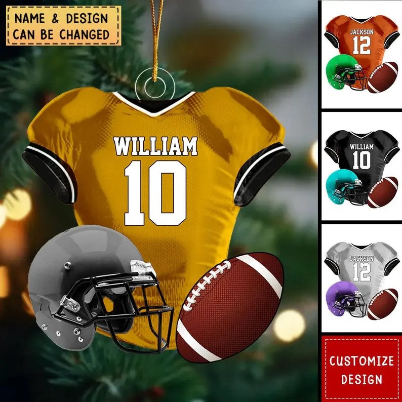 Personalized Football Helmet & Ball Ornament – Custom Football Uniform Christmas Ornament, Perfect Gift for Football Lovers