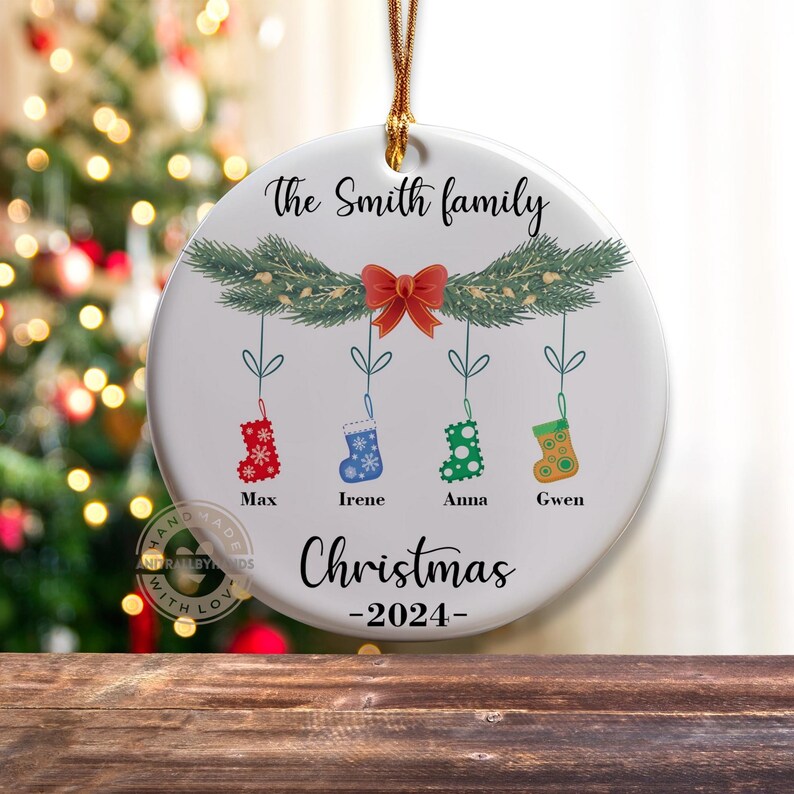 Personalized Family Christmas Stocking Ornament – Custom Ceramic Family Keepsake, Perfect Holiday Gift